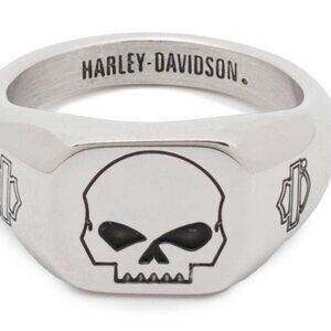 Harley-Davidson® Men's Willie G Skull Beveled Edge Ring, Stainless Steel